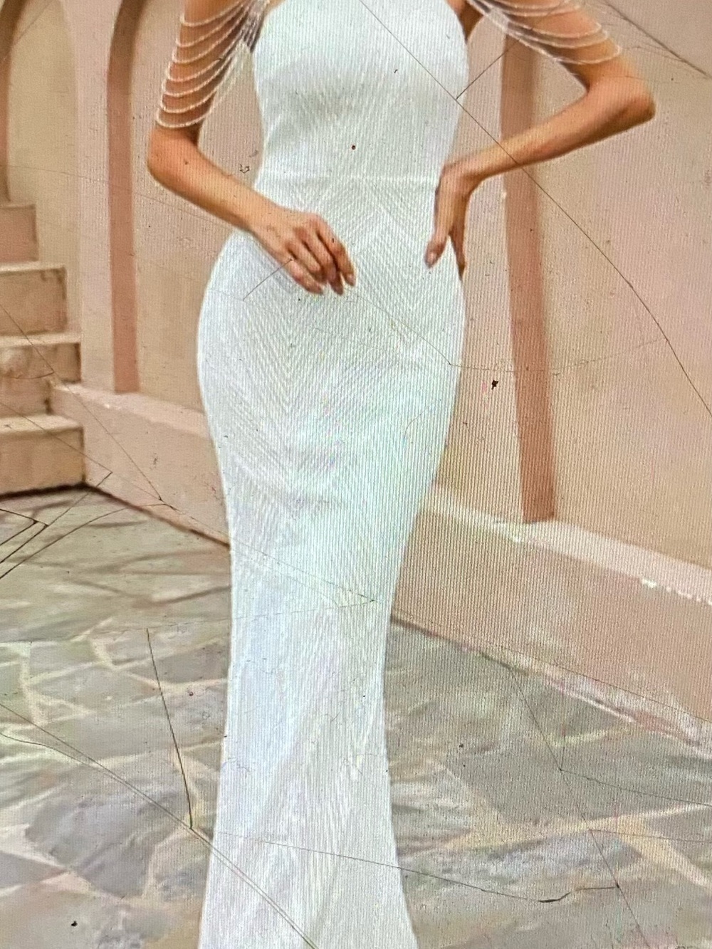 White Beaded Mermaid Evening Dress